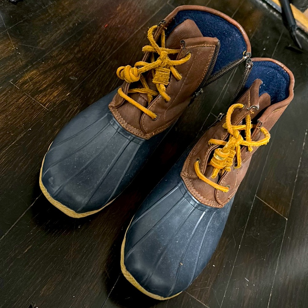 Sperry duck boots rainboots navy brown 6